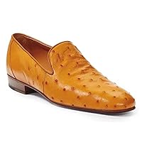 Handmade Men's Loafer Shoes in Yellow Ostrich Leather