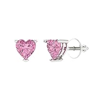 Clara Pucci 1.44cttw Heart Cut VVS1 Conflict Free Solitaire Genuine Pink Unisex Designer Stud Earrings Solid 14k White Gold Screw Back