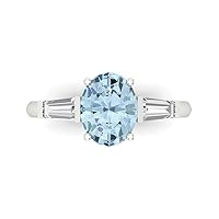 Clara Pucci 2.47ct Oval Baguette cut 3 stone Solitaire with Accent Natural Sky Blue Topaz gemstone designer Modern Ring 14k White Gold