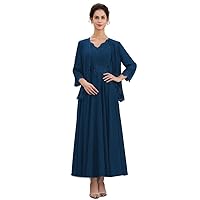 Lace Mother of The Bride Dresses with Jacket 2 Pieces Wedding Guest Dress Chiffon Mother of The Groom Dresses