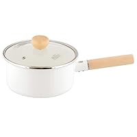 Bestco NQ-0252 NQ-0252 Enameled Saucepan with Glass Lid, 7.1 inches (18 cm), IH Compatible with Gas Fire, White