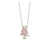 THIRD EYE CRYSTALS Rose Quartz Stone Crystal Owl Pendant Reiki Necklace Lucky Charm Handmade Natural Crystal Pendant Unique Jewellery For Daugther