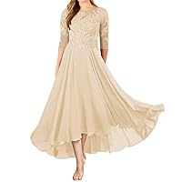Mother of The Bride Dresses for Wedding Applique Mother of Groom Dress for Women High Low Evening Dress Half Sleeves