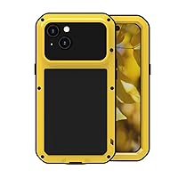 Metal Case for iPhone 15 Pro Max/15 Pro/15 Plus/15, Military Grade Shockproof Case Full Coverage Screen Camera Protection Cover,Yellow,15 Pro Max