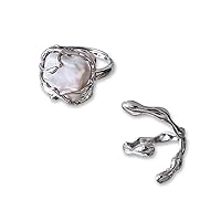 Fashion 925 Sterling Silver Plated Cute Matching Rings Set Adjustable Irregular Geometric Simulated Pearls 2 pcs Per Set