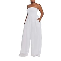 Ophestin Women's Strapless Tube Wide Leg Jumpsuits Smocked Women Jumpsuits Dressy Casual Flowy One Piece Jumpsuits Rompers