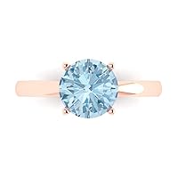 Clara Pucci 2.0 ct Round Cut Solitaire Natural Sky Blue Topaz gemstone Engagement Bridal Promise Anniversary Ring in Real 14k Rose Gold