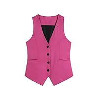 Autumn Women Suit Vest Office Lady Style Single Breasted Tank Tops Casual V-Neck Sleeveless Pockets Chic Tops