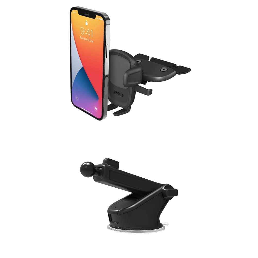 iOttie Easy One Touch 5 CD Slot Mount with Extra Dashboard Mounting Base & Dash Pad - Universal Car Mount Phone Holder for iPhone, Google, Samsung, Moto, Huawei, Nokia, LG, and All Other Smartphones