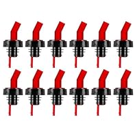 (Pack of 12) Screened Liquor Bottle Pourer, Red Spout Bottle Pourer with Collar, Screened Pour Spouts by Tezzorio