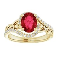 Sculptural 1 CT Oval Shaped Ruby Engagement Ring 14k Gold, Scroll Red Ruby Ring, Victorian Ruby Diamond Ring, Anitque July Birthstone Rings