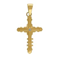 Stainless Steel Yellow tone Mens CZ Cubic Zirconia Simulated Diamond Cross Religious Charm Pendant Necklace 24x36mm Jewelry for Men