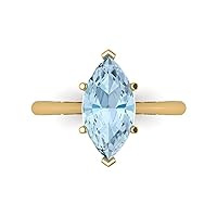 Clara Pucci 2.50 ct Marquise Cut Solitaire Natural Light Blue Aquamarine Engagement Bridal Promise Anniversary Ring 14k Yellow Gold