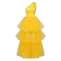 HOT Fashionista One Shoulder Tulle Maxi Dress L Yellow