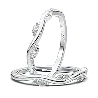 1.5 CT Marquise Cut Diamond Ring Leaf Vine Band Curved Contour Band Wedding Engagement Floral Ring 14k White Gold Finish