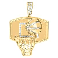 925 Sterling Silver Yellow tone Mens CZ Cubic Zirconia Simulated Diamond Basket Ball Sports Charm Pendant Necklace Jewelry for Men