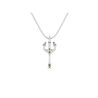 2.5 MM Round Peridot Gemstone Trident of Poseidon Pendant in 925 Sterling Silver Greek Mythology Necklace Ancient Necklace