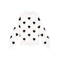 Cute Sweaters for Women Girls Lovely Heart Printed Loose Casual Oversized Sweaters Crewneck Long Sleeve Pullover Knit Top