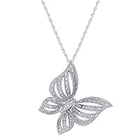 0.25 Ct Round Cut Diamond Butterfly Women's Pendant Necklace In Sterling Silver Finish
