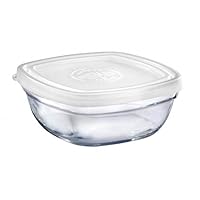 Duralex - Lys Square Stackable Bowl With White Lid 14-cm (5 1/2 in)