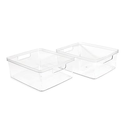  Isaac Jacobs 2-Pack Large Clear Storage Bins (11.5” L x 14” W x  5.5” H) w/Cutout Handles, Plastic Organizer for Home, Office, Kitchen,  Fridge/Freezer, Bathroom, BPA Free, Food Safe (Large): Home