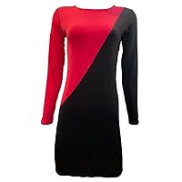 Long Sleeves Diagonal Bicolor Short Dress-Lipstick/Black
