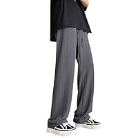 Pleated Wide Leg Streetwear Loose Straight Pants for Men - Summer Ice Silk Trousers