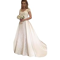 Women's Mermaid Bridal Ball Gowns with Detachable Train Lace up Corset Wedding Dresses for Bride Long