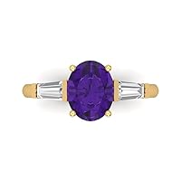 Clara Pucci 2.47ct Oval Baguette cut 3 stone Solitaire with Accent Natural Amethyst gemstone designer Modern Ring 14k Yellow Gold