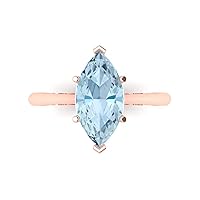 Clara Pucci 2.4ct Marquise Cut Solitaire Aquamarine Blue Simulated Diamond Bridal Designer Wedding Anniversary Ring 14k Rose Gold