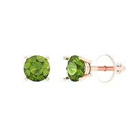 1.0 ct Round Cut Solitaire VVS1 Natural Green Peridot Pair of Stud Earrings 18K Pink Rose Gold Butterfly Push Back