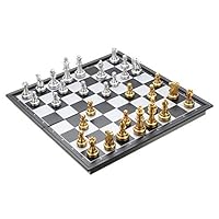 Chess Set Chess Game Silver Gold Pieces Folding Magnetic Foldable Board Contemporary Set Fun Family Board Games Gifts Christmas Chess Game Board Set