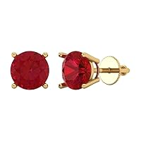 2.94cttw Round Cut Solitaire Genuine Simulated Red Ruby Unisex Pair of Designer Stud Earrings 14k Yellow Gold Screw Back