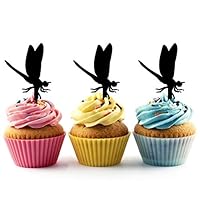 TA1146 Dragon Fly Insect Silhouette Party Wedding Birthday Acrylic Cupcake Toppers Decor 10 pcs