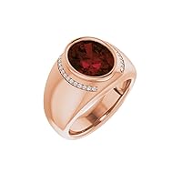 14k Rose Gold Mozambique Garnet Bezel Set & 1/8 Ct Diamond Men Gents Gemstone Ring