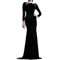 Women's Long Sleeve Small Round Collar Black Mermaid Prom Dresses