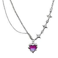Korean Sweet Black Purple Heart Crystal Pendant Necklace for Women Girls Fashion Crystal Choker Party Jewelry Gift Heart Pendant Necklace for Women y2k Girls Crystal Necklaces for Women Teen Girls