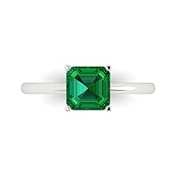 Clara Pucci 1.45ct Asscher Cut Solitaire Simulated Green Emerald 4-Prong Classic Designer Statement Ring Solid 14k White Gold for Women