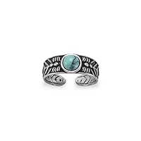 5.5mm Oxidized 925 Sterling Silver Toe Ring With 5mm Simulated Turquoise Jewelry for Women