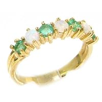 10k Yellow Gold Real Genuine Opal & Emerald Womans Eternity Ring