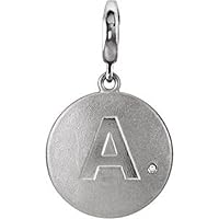 925 Sterling Silver Initial A to Z 0.005 CT Diamond Disc Charm