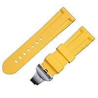 24mm Nature Soft Rubber Watchband for Panerai Strap Butterfly Buckle for PAM111/441/389 Belt Watch Band Accessories (Color : Yellow, Size : 24mm Folding Buckle)