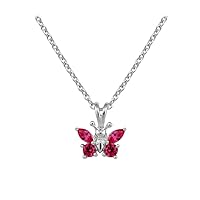 Girl's Sterling Silver CZ Simulated Birthstone Butterfly Necklace (15 in)