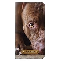 RW0519 Pitbull Face PU Leather Flip Case Cover for iPhone 11 with Personalized Your Name on Leather Tag