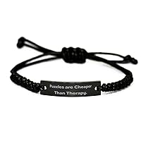 Puzzles are Cheaper Than Therapy. Black Rope Bracelet, Puzzles Engraved Bracelet, Reusable Gifts for Puzzles, Gift Ideas, Unique Gift Ideas, Thoughtful Gift Ideas, Inexpensive Gift Ideas, Best Friend