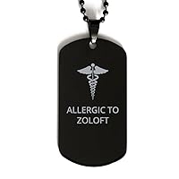 Medical Black Dog Tag, Allergic to Zoloft Awareness, Medical Symbol, SOS Emergency Health Life Alert ID Engraved Stainless Steel Chain Necklace For Men Women Kids