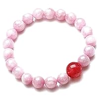 Unisex Bracelet 8-10mm Natural Gemstone Cherry Quartz With Strawberry Quartz Round shape Smooth cut beads 7 inch stretchable bracelet for men & women. | STBR_02620