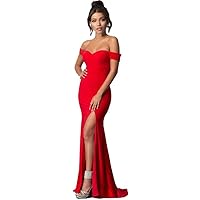 Women's Off Shoulder Mermaid Prom Dress with Slit Long Party Evenning Gowns