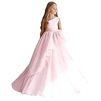 A-Line Floor Length Flower Girl Dress First Communion Cute Pink Prom Dress Chiffon with Ruffles Fit 3-16 Years