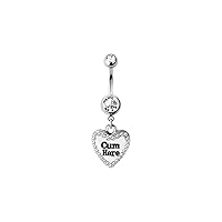 14G Dangle Belly Button Ring Clear CZ Dangling 316L Surgical Steel Belly Rings Heart Sexy Letter Navel Rings Belly Piercing Jewelry 3/8